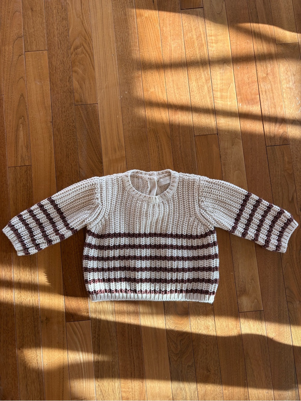 Quincy Mae Cream and Brown Striped Knit Sweater - Kids